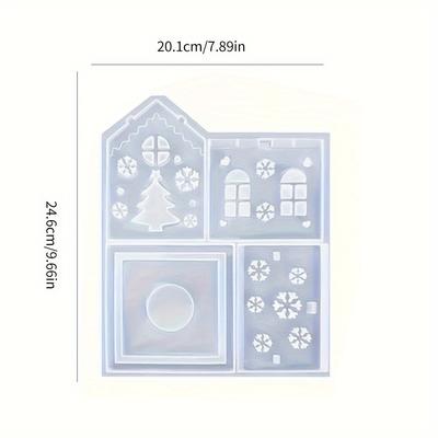 TEMU Silicone Mold For Epoxy Resin Plaster Cement Casting - Christmas House Design With Snowflake, Cottage, Love, And Candle Holder - Diy Craft Mold For Small Night Light Display - 1pc Image