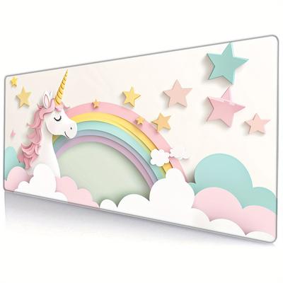 TEMU Extra-large Unicorn Gaming Mouse Pad With Stitched Edges, Non-slip Rubber Base, And Desk Mat For Keyboard - 35.4''x15.7'', Multicolor, Computer, Decor Image