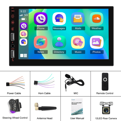 TEMU Podofo 7 Inch Single Din Touchscreen Car Stereo - Wireless Carplayer & For Auto - 1 Din Hd Touchscreen Car Radio - , B-t, , Eq, Usb/ Aux Port, Swc + 12led Backup Camera