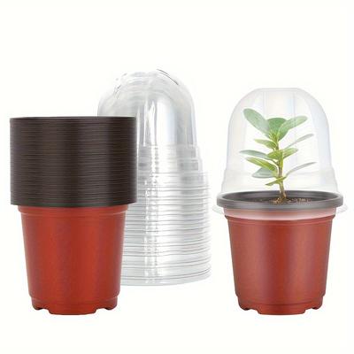 TEMU 20pcs Jorking 4-inch Soft Nursery Pots With Humidity Domes - Includes Clear , Red Plastic Seed Planters With Drain Holes For Indoor/outdoor Use, Garden Houses
