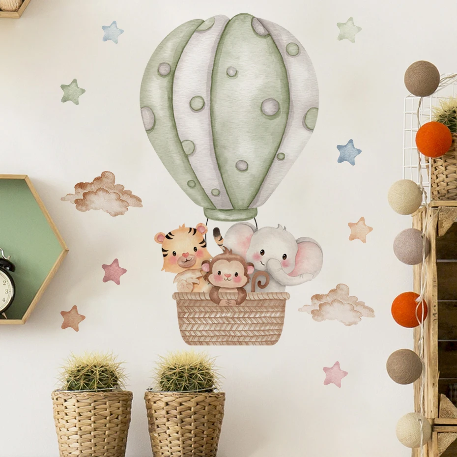 Aquarell Cartoon Elefant Blumen Kinderzimmer Wandaufkleber abnehmbare Vinyl Wandtattoos Wandbild Jungen Kinderzimmer Home Decor