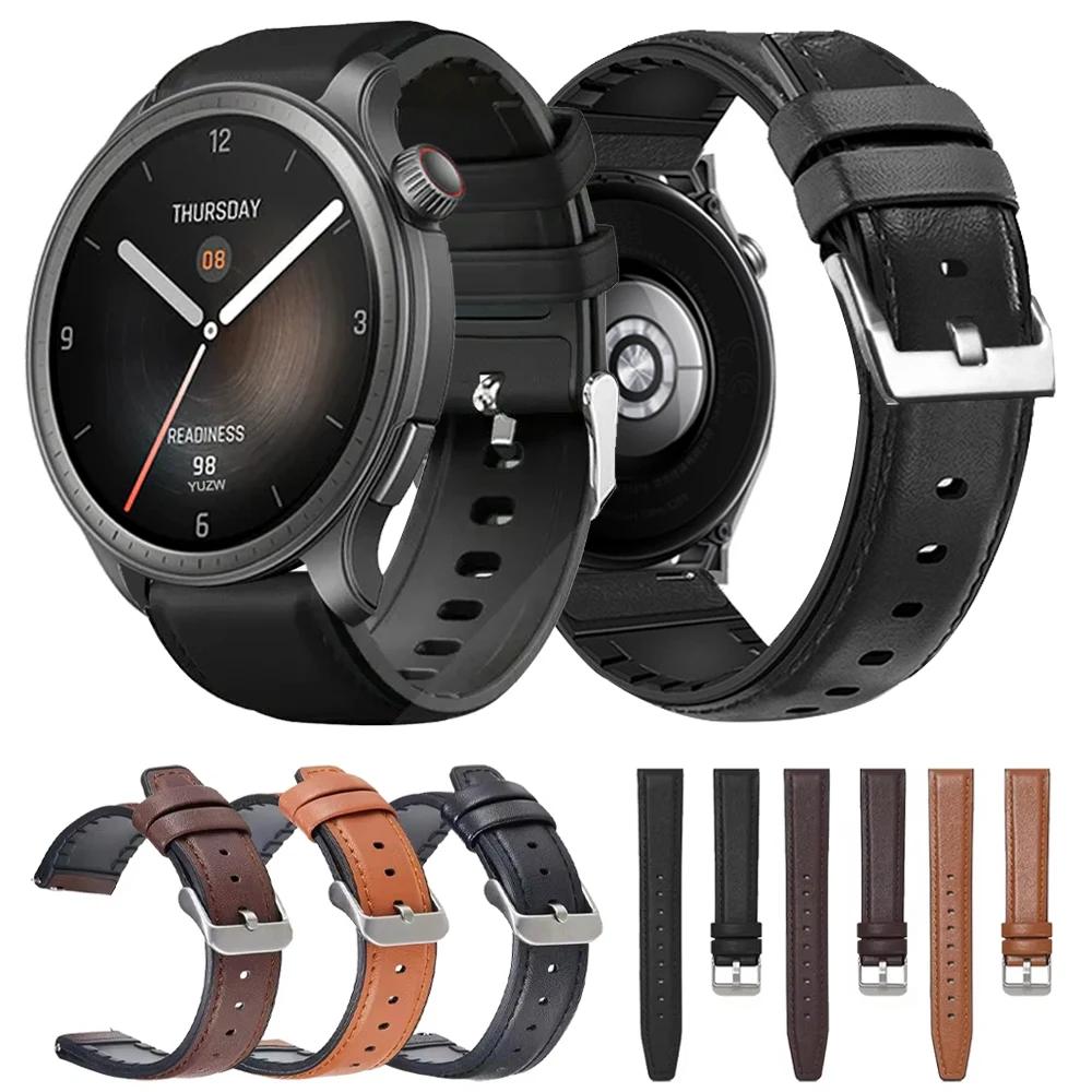 Leder-Silikonarmband für Amazfit BALANCE 22 mm weiches Uhrenarmband für Amazfit Bip 5 GTR 4 2 2e GTR3 Pro 47 mm Pace Stratos Armband Image