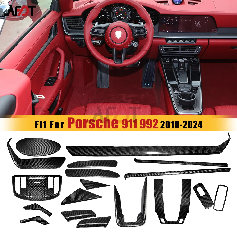 Afdt für Porsche 2019 2024 Auto Innenraum echte Kohle faser Mittel konsole Panel Abdeckung Tür streifen Verkleidung Zubehör 2014-2018 Image