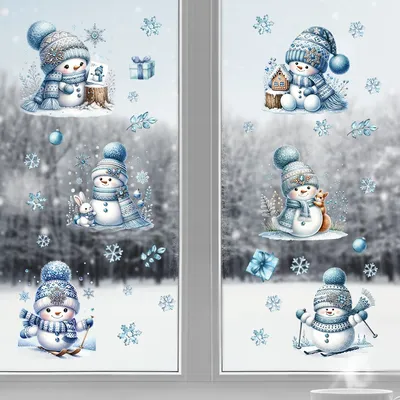 Cartoon süße Schneemann Wandaufkleber für Fenster Weihnachtsdekoration Kinderzimmer Wandtattoos Image