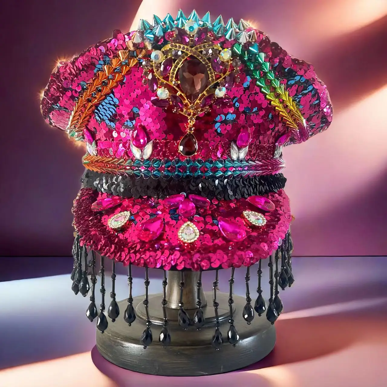 Pailletten Marine Urlaub Party Hut, großer Edelstein, Regenbogen, Weide Nieten, schwarze Quaste, Pailletten, Urlaub, Halloween, a Image