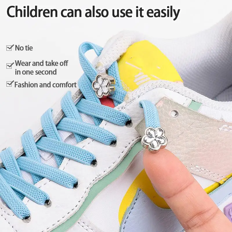 Turnschuhe flache Schnürsenkel Kirschblüte Blume Diamant keine Krawatte Schnürsenkel bunte Strass Schnürsenkel ohne Krawatten elastische Schnürsenkel Image