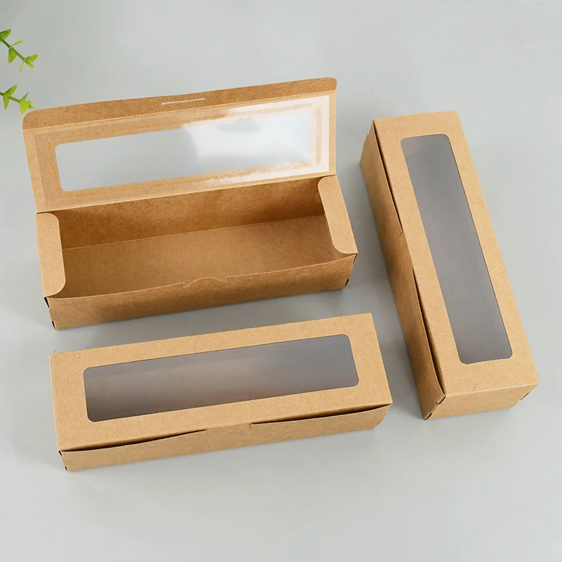 5 Stücke Weiß Kraftpapier Schokolade Macaron Boxen Mit Fenster Kleine Kuchen Verpackung Box Geburtstag Hochzeit Party Geschenkboxen Liefert Image