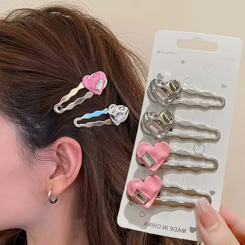 Ins Metall Liebe Strass Haar Clips frauen Haarnadel Süße Coole Pony Seite Entenschnabel Clip Haar Barrettes Koreanische Mädchen Kopfbedeckungen Image