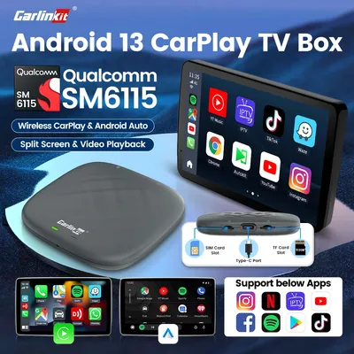 2025 CarlinKit Smart CarPlay Ai Box Android 13, unterstützt Netflix YouTube Split Screen Wireless Android Auto & CarPlay Smart TV Box