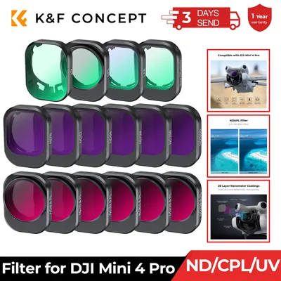 K&F Concept Drone Lenses Filter for DJI Mini 4 Pro Filter UV CPL ND NDPL16 32 64 128 256 Black Mist 1/4 ND1000 Camera Filter Set