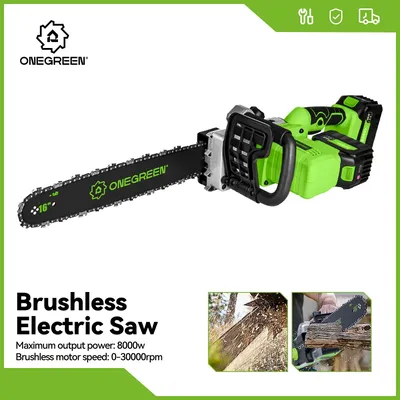 ONEGREEN 8000W 16Inch Brushless Electric Chainsaw Cordless Pruning Saw Woodworking Power Tool For Makita 18V Battery Pin