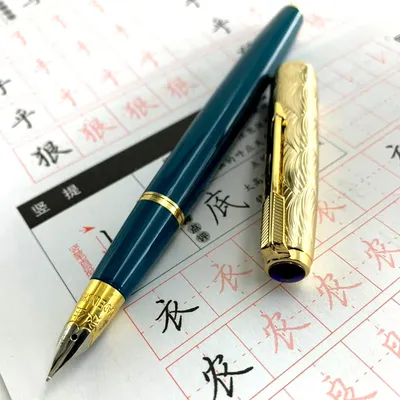 Fountain Pen Yong sheng 601A Wave Golden Cap Vacumatic Fountain Pen Fine Nib Solid Dark Blue Fine Nib Office Supplies luxuryGift