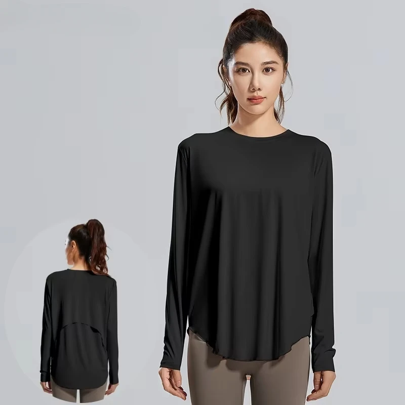 WOYYHO Yoga Tee-shirts Women Long Sleeve Loose Fit Running Sweatshirt Quick Dry Sports Fitness Workout Tops Breathable Blouse