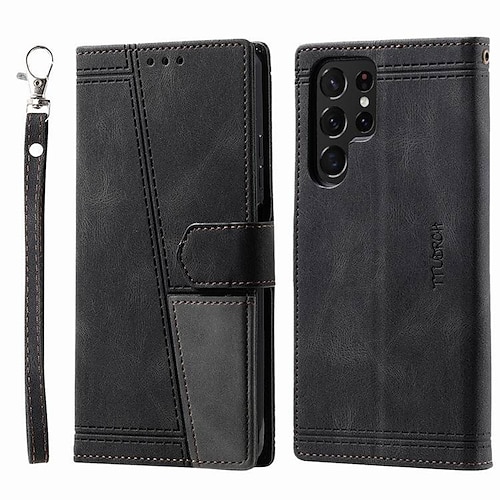 Handy Hülle Handyhüllen Für S25 S23 S22 Plus Ultra S23 FE S20 A25 A15 A14 A34 A54 Brieftaschenhülle Mit Ständer Mit Handgelenkschlaufe Kartenfach Retro TPU PU-Leder Image