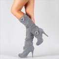 Damen Stiefel Wildlederschuhe Stöckelschuhe Slouchy-Stiefel Outdoor Täglich Feste Farbe Stiefel mit mittlerer Wade Stöckelabsatz Runde Zehe Elegant Vintage Sexy PU Reißverschluss Schwarz Grau