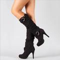 Damen Stiefel Wildlederschuhe Stöckelschuhe Slouchy-Stiefel Outdoor Täglich Feste Farbe Stiefel mit mittlerer Wade Stöckelabsatz Runde Zehe Elegant Vintage Sexy PU Reißverschluss Schwarz Grau