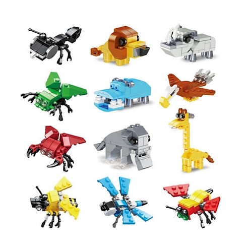 Partygeschenke für Kinder Geschenktüten 12PCS Mini-Bauklötze Dinosaurier Tier Bauklötze Set Baukästen STEM Spielsachen für Geburtstagsgeschenk Geschenktüten Preis Kuchenaufsatz Weihnachtsgeschenk Image