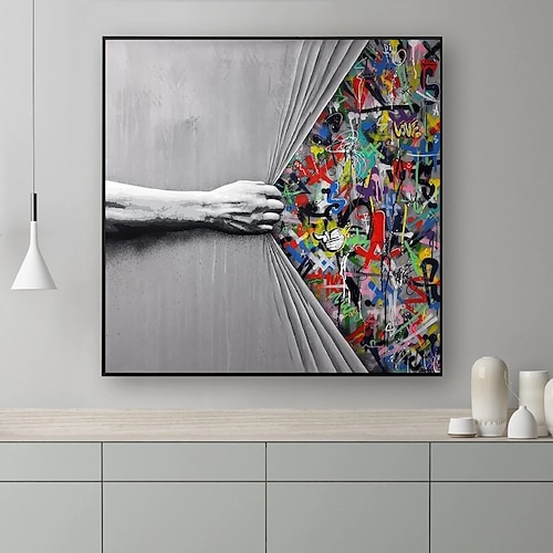 Graffiti-Kunst-Ölgemälde, handgemalte abstrakte Kunst, Erinnerungs-Graffiti-Straßenkunst-Gemälde, handgemalte Pop-Art-Ölgemälde, Wandkunst, Cartoon-Ölgemälde für Wohnzimmer, Schlafzimmer, Image