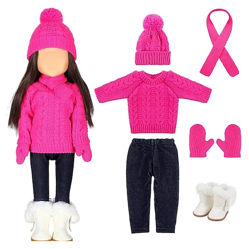 Weihnachtskleidung und Accessoires für 18-Zoll-Puppen, Winter-Puppen-Outfits-Set, Pullover, Hosen, Mützen, Schuhe für 18-Zoll-Puppen, Geschenke (ohne Puppe)