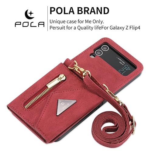 Handy Hülle Handyhüllen Für Z Flip 6 Z Flip 5 Z Flip 4 Z Flip 3 Rückseite Mit Ständer Reisverschluss mit Trageriemen Retro TPU PU-Leder Image