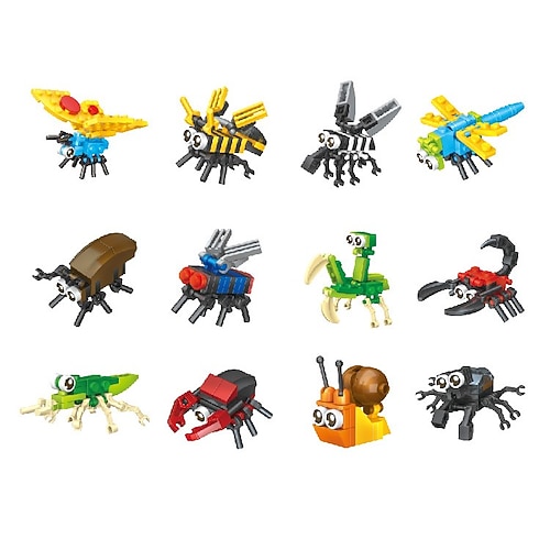 Partyartikel für Kinder Goodie Bags 12PCS Mini Bauklötze Insektenwelt Tierbauklötze-Set Baukästen Stem Spielzeuge für Geburtstagsfeier Weihnachtsgeschenk Image