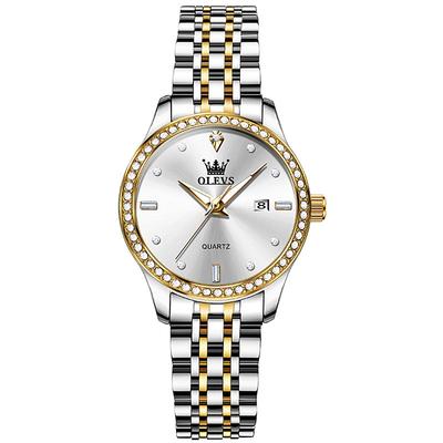 OLEVS Women Quartz Watch Minimalist Sports Rhinestone Casual Luminous Calendar Date Week Waterproof Stainless Steel Watch