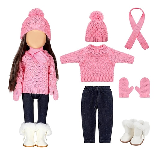 Weihnachtskleidung und Accessoires für 18-Zoll-Puppen, Winter-Puppen-Outfits-Set, Pullover, Hosen, Mützen, Schuhe für 18-Zoll-Puppen, Geschenke (ohne Puppe)