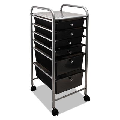 Advantus Portable Drawer Organizer, Metal, 1 Shelf, 6 Drawers, 13" x 15.38" x 32.13", Matte Gray/Smoke (AVT34005) Each Carts