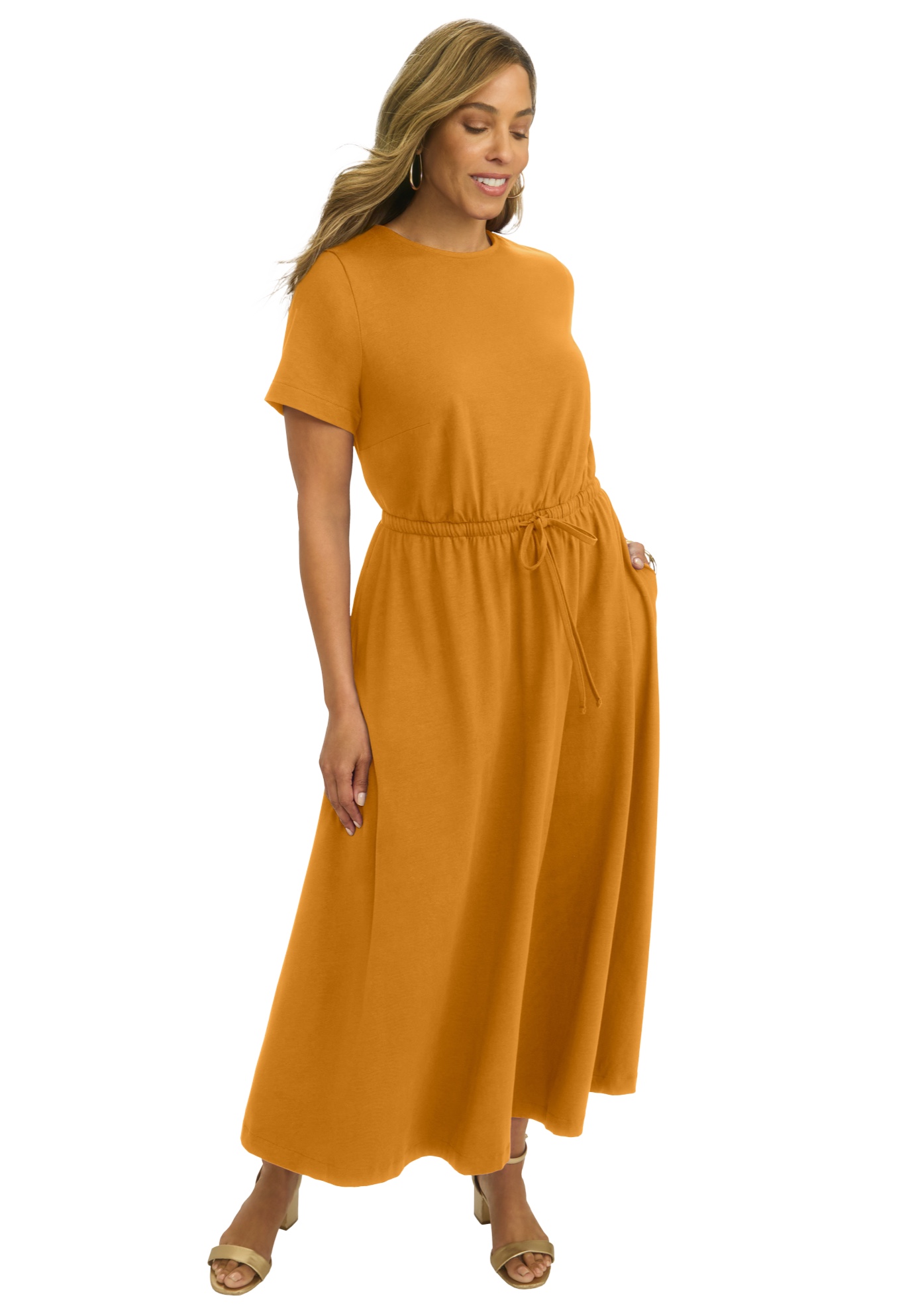 Plus Size Women's Drawstring Maxi Dress by Jessica London in Rich Gold (Size S)