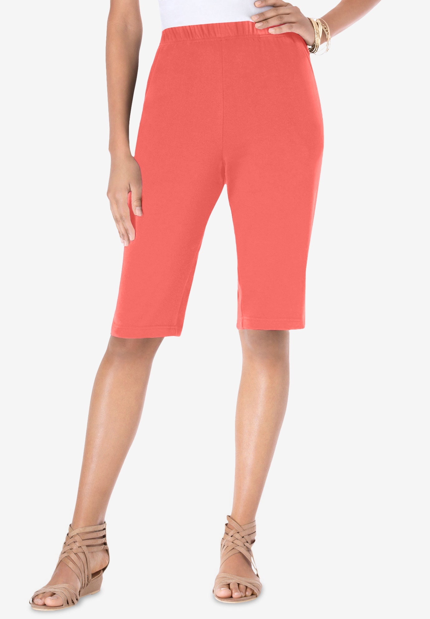 Plus Size Women's Plus Size Soft Knit Pull-on Bermuda Short by Roaman's in Sunset Coral (Size S)