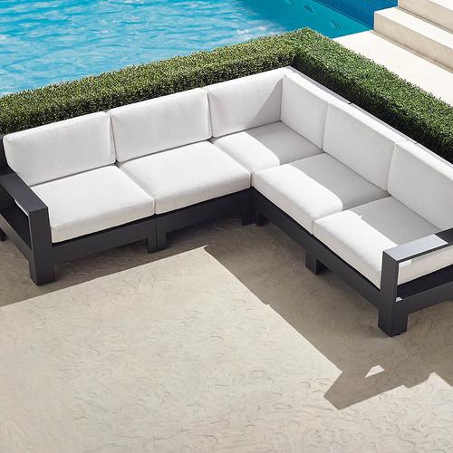 St. Kitts 5-pc. Modular Set in Matte Black Aluminum - Sunbrella Rain, Rain Resort Stripe Black - Frontgate