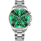 OLEVS Watches Men's Chronograph Waterproof Analogue Quartz Watch Men's Fashion Casual Business Luminous Stainless Steel Large Face Men's Watch, A4 Green Dial/Silver Strap, standardmäßig, Bracelet