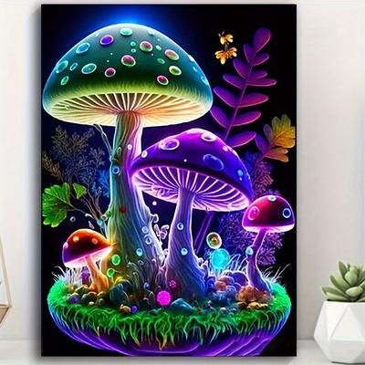 TEMU 5d Diy Diamond Painting Kit 30x40cm Round , Glowing Mushrooms Embroidery Stitch, Acrylic Diamond Mosaic, Complete Set With Canvas And Tools For Home Wall Decor Image