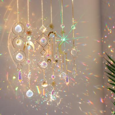 TEMU 6pcs Colorful Crystal Suncatchers Hanging Sun With Chain Pendant Decorative Crystal Ball For Window Home Garden Christmas Party Wedding Decoration Image