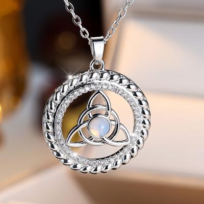 TEMU Luxury Elegant Celtic Knot Geometric Pendant Necklace For Women - Copper Chain With Synthetic Cubic Synthetic Zirconia Stones, Intricate Interlocking Design For Everyday & Party Jewelry, Wear Image