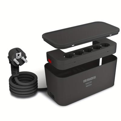 TEMU Cable Box Black Socket, Socket, 5 Socket, 3usb Socket, , Cable Manager Box Socket Adapter, Suitable For Home Office , * 14 * 14cm, 2m Cable