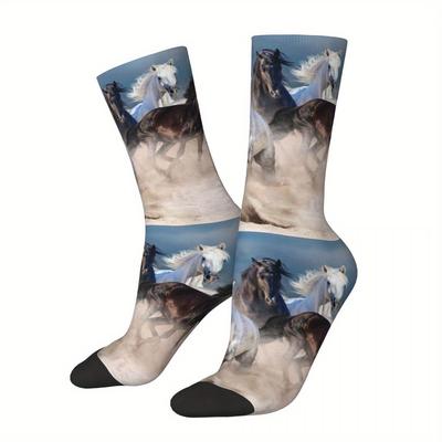 TEMU 3d Printed Polyester Socks For Men Featuring Horses Image