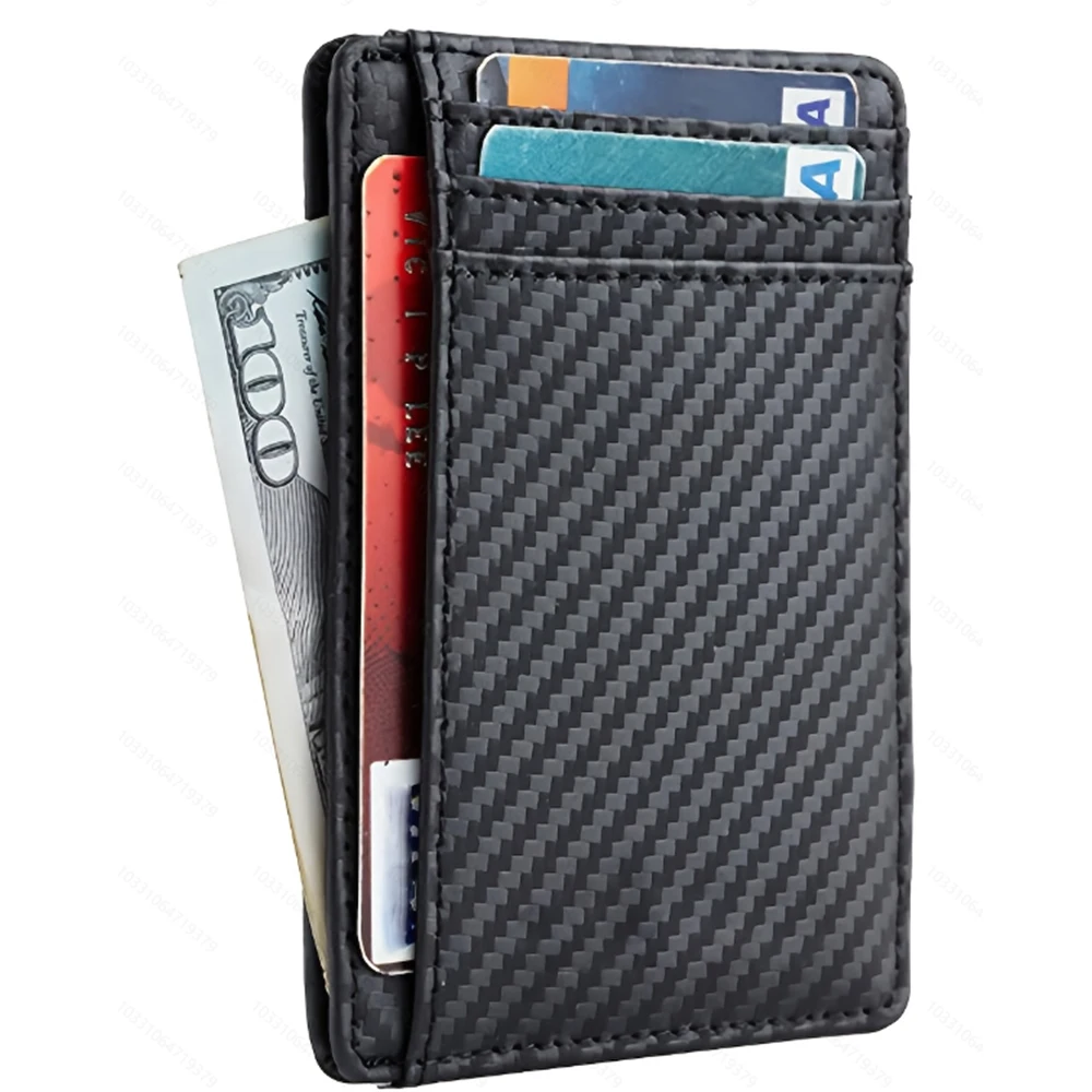 Portafoglio da uomo in pelle PU ultrasottile con blocco RFID Porta carte di credito Porta carte d'identità Porta biglietti da visita minimalisti da uomo portatili