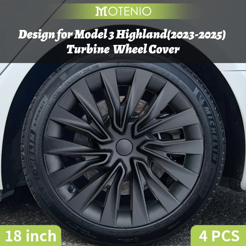 Set di 4 Copricerchi da 18 Pollici Stile Turbina per Tesla Model 3 Highland (2023–2026), Copricerchio di Ricambio ad Alte Prestazioni