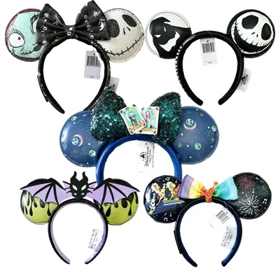 Disney Small World Mickey Mouse Headband Disneyland Minnie Ears HELLO/GOOD BYE Sequins Headwear Children Girl Toys Decoration