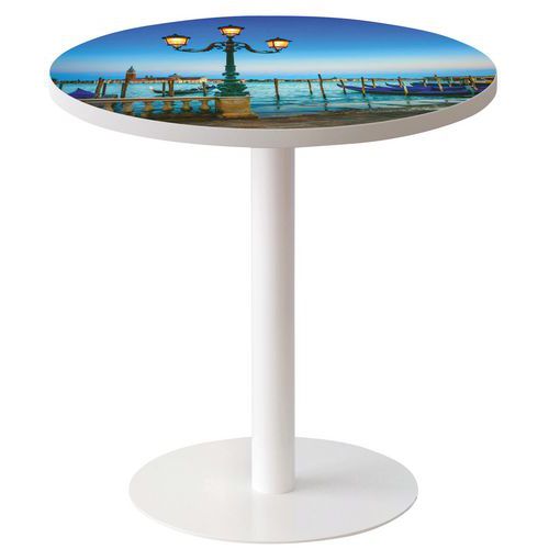 guéridon bas pied métal plateau décor lagune- manutan expert