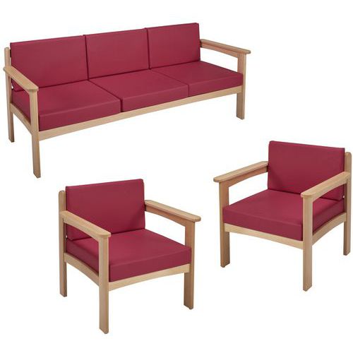 Pack Autize : 1 Canapé 3pl+2 Fauteuils Structure Naturel Pvc Fuchsia - Manutan Expert