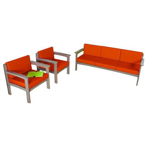 Pack Autize : 1 Canapé 3 Pl+2 Faut. Structure Taupe Pvc Orange - Manutan Expert