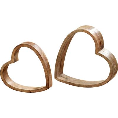 Spetebo - Deko Herzen 2er Set aus Mango Holz - 28 / 22 cm - Tischdeko Doppelherz aus Massivholz Image