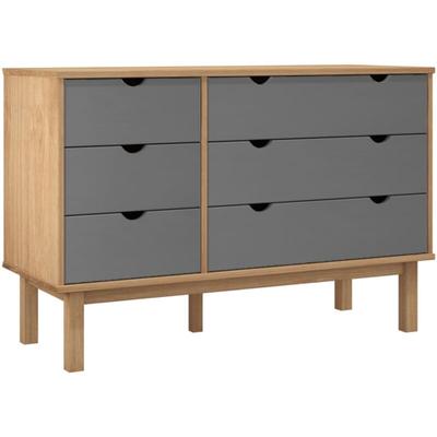 Schubladenschrank otta Braun & Grau 111x43x73,5 cm Massivholz Vidaxl