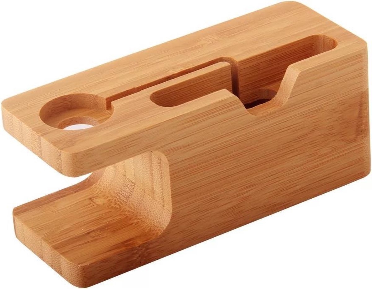 Bambus-Dockingstation 2 in 1 - Ladestation / Telefonhalter - Geeignet für Apple Watch und Telefon Image