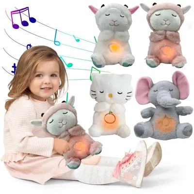 Cute Animal Baby Sound Machine with Music Lights Rhythmic Breathing Motion Comfort Doll Plush