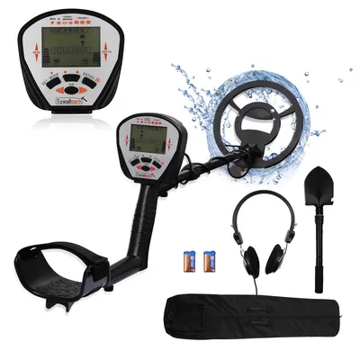 Metal Detector Kit With Sand Sifter Scoop, Ip68 Waterproof, Lcd Display & 10" Coil Adjustable Gold