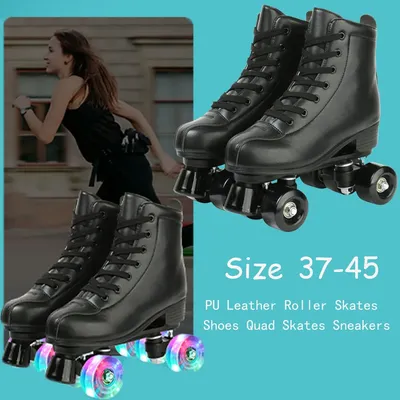 PU Leather Roller Skates Skating Shoes Sliding Inline Quad Skates Sneakers Training Europe Size 4