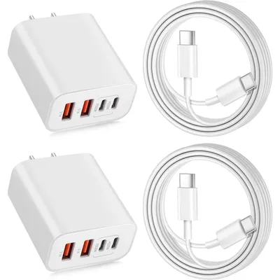 2Pack 40W 4-Port Quick USB C Wall Charger Plug Adapter,10FT USB C to C Cable for iPhone 16/15/15